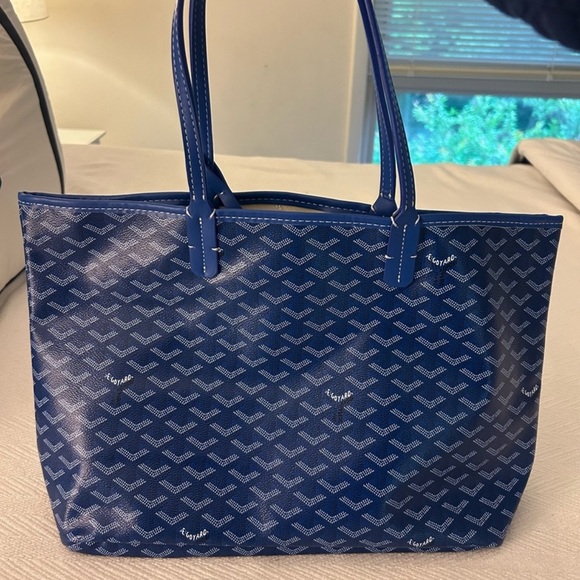 Designer style Stylish Blue Tote Bag with Matching Pouch inspired tote - Picture 2 of 6